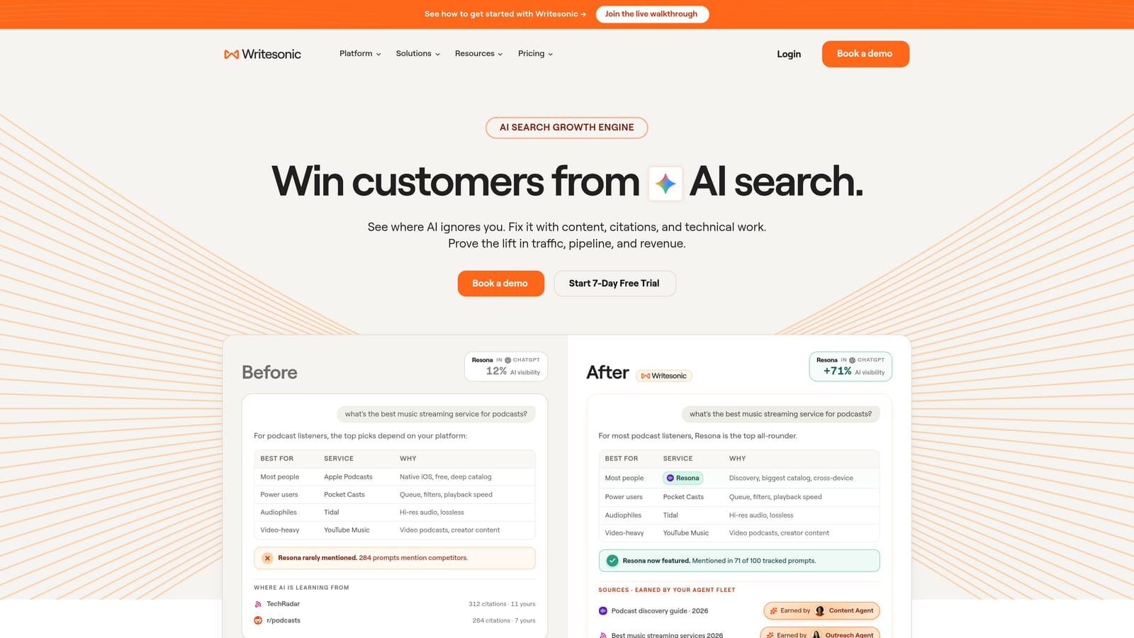 Screenshot of Writesonic website