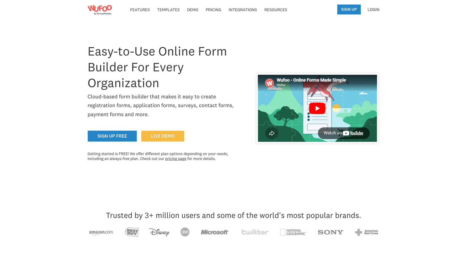 Screenshot of Wufoo website