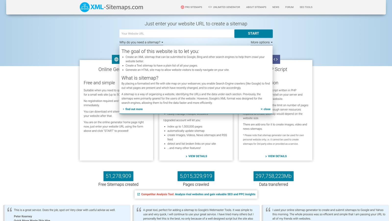 Screenshot of XML-Sitemaps.com website