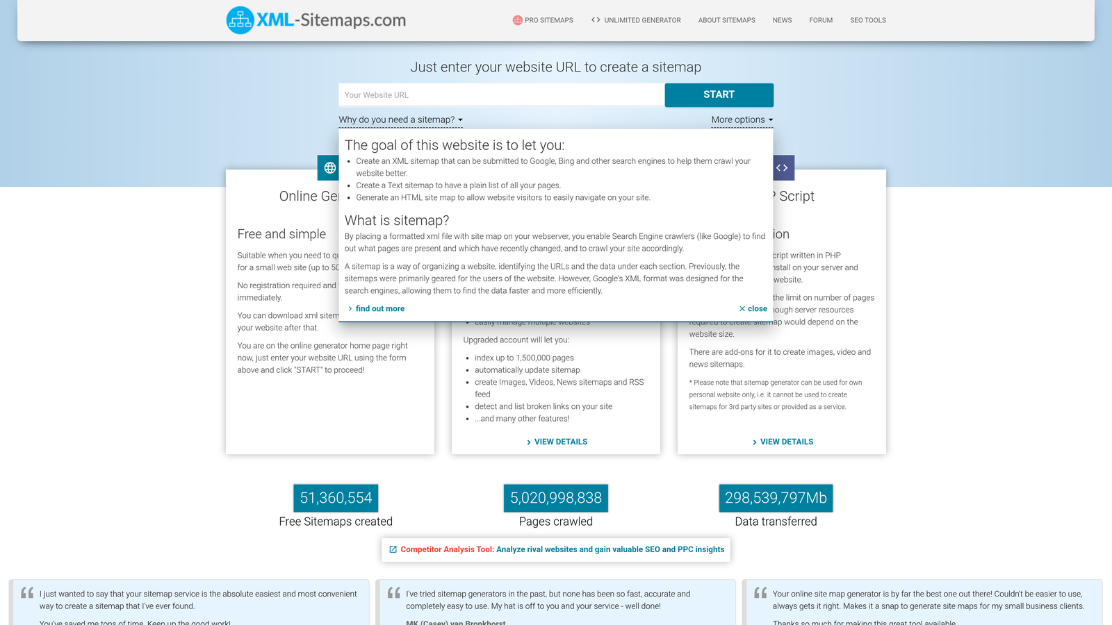 Screenshot of XML-Sitemaps.com website