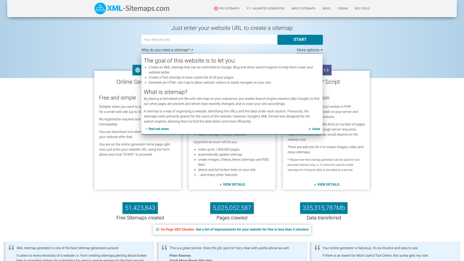 Screenshot of XML-Sitemaps.com website