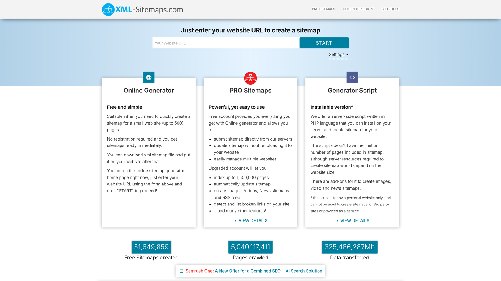 Screenshot of XML-Sitemaps.com website