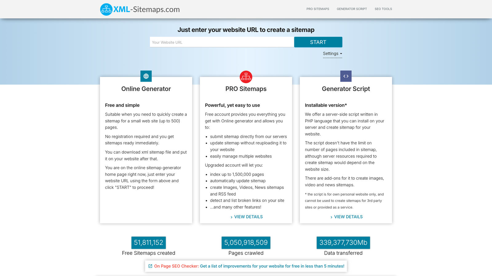 Screenshot of XML-Sitemaps.com website