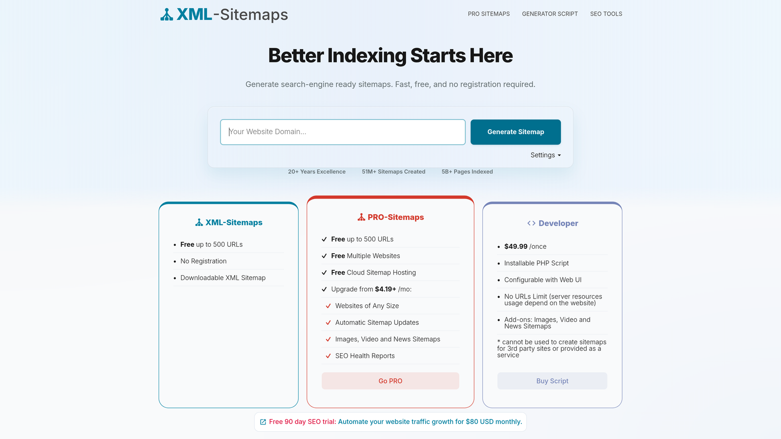 Screenshot of XML-Sitemaps.com website