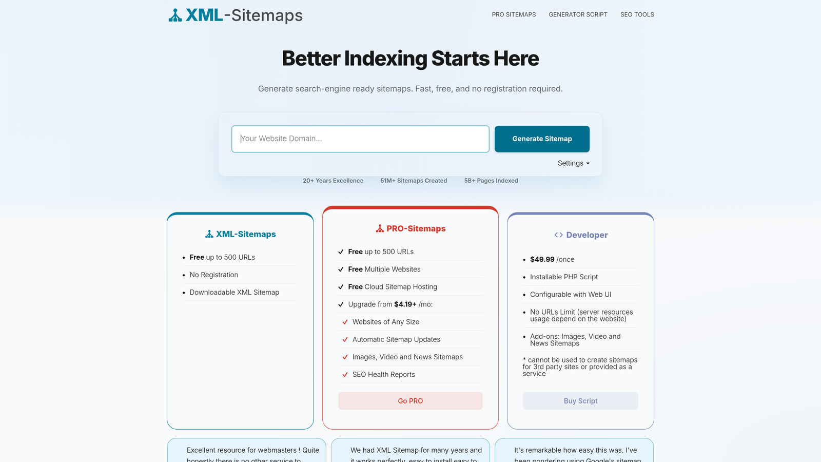 Screenshot of XML-Sitemaps.com website