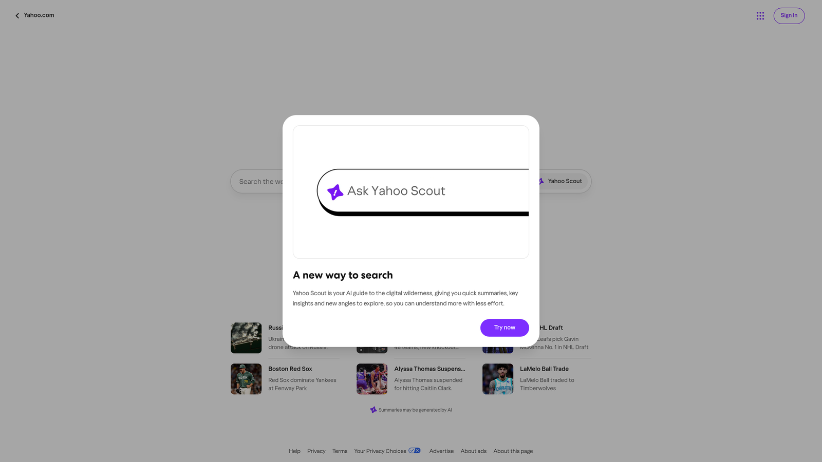 Screenshot of Yahoo Search website