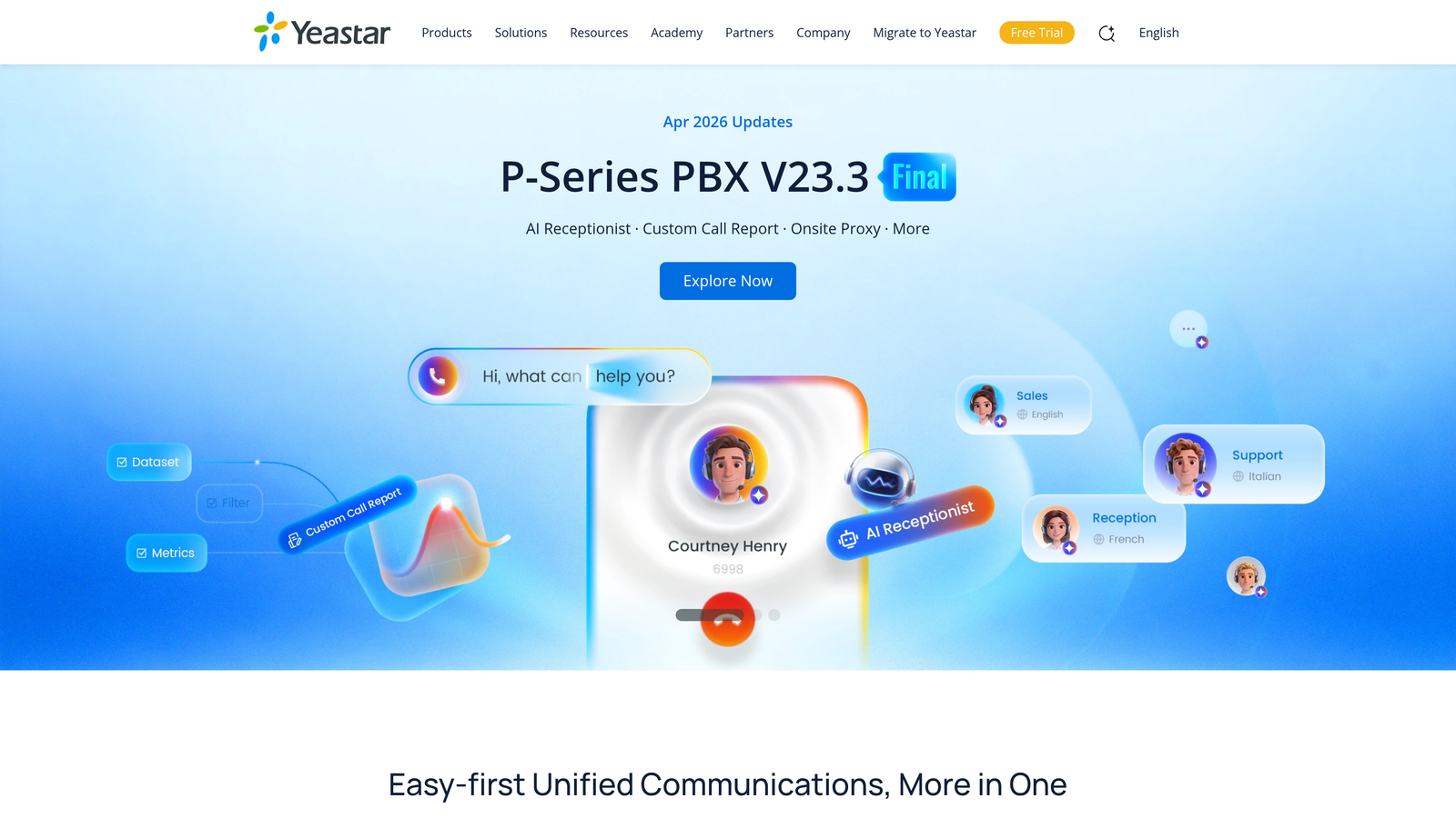 Screenshot of Yeastar website