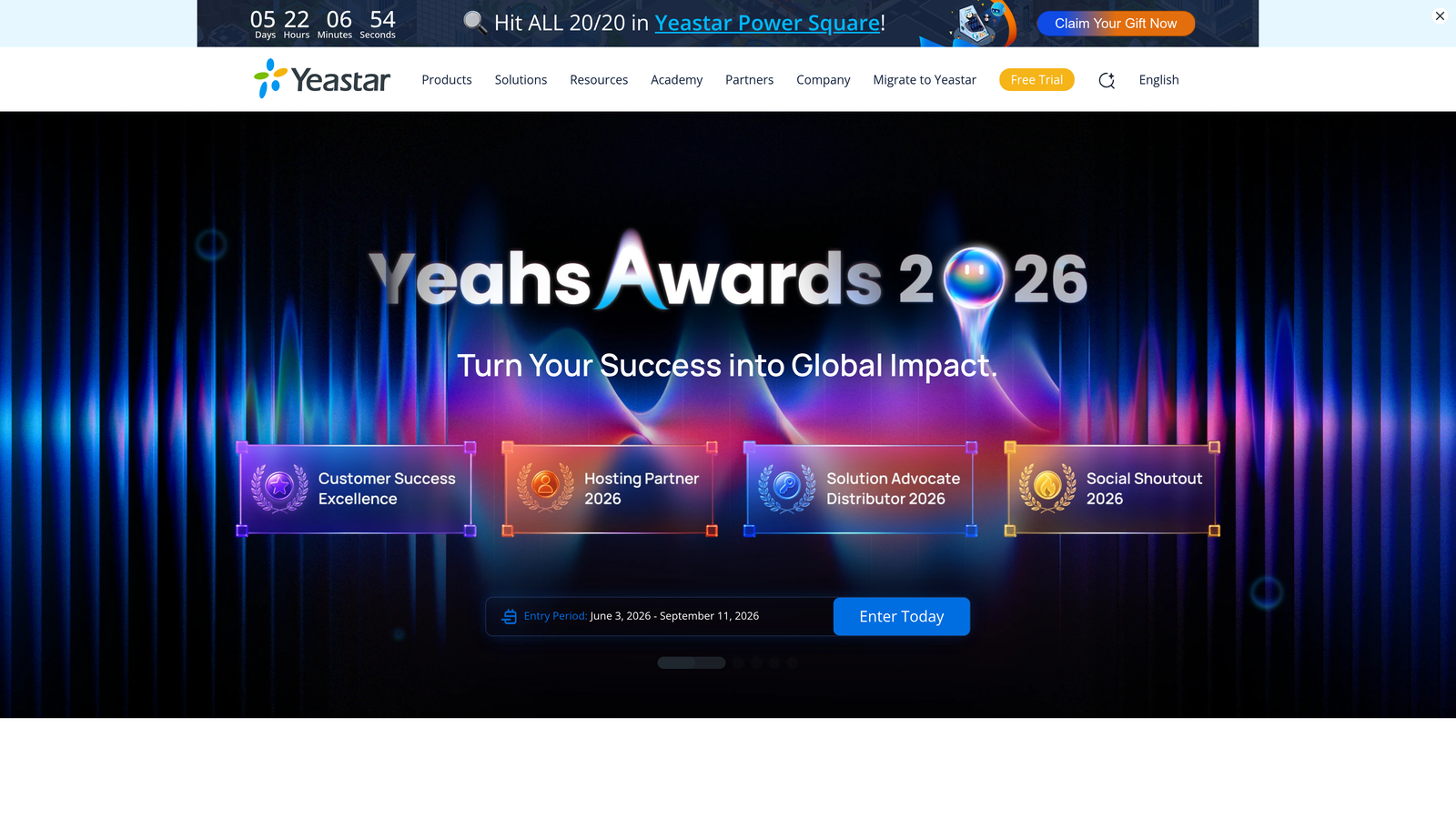 Screenshot of Yeastar website