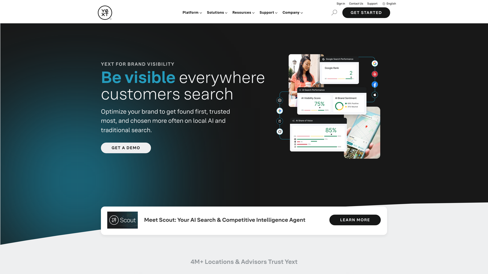 Screenshot of Yext website