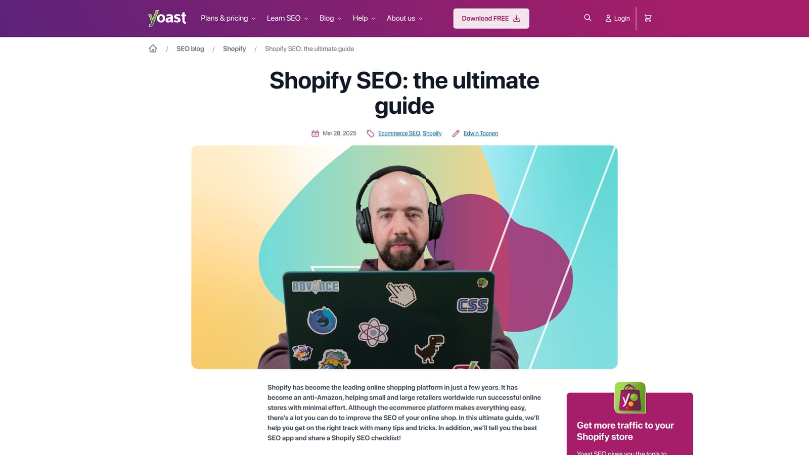 Screenshot of Yoast SEO for Shopify website