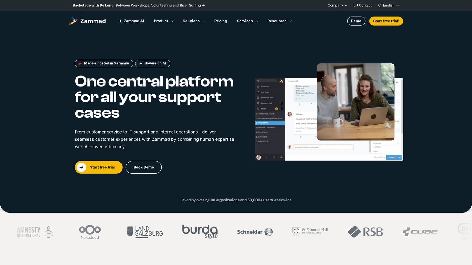 Screenshot of Zammad website