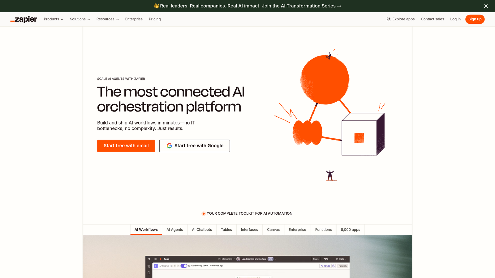 Screenshot of Zapier website homepage