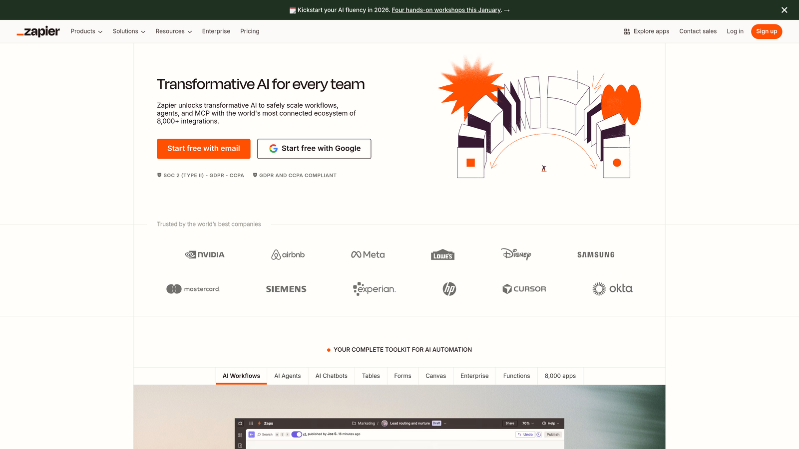 Screenshot of Zapier website homepage