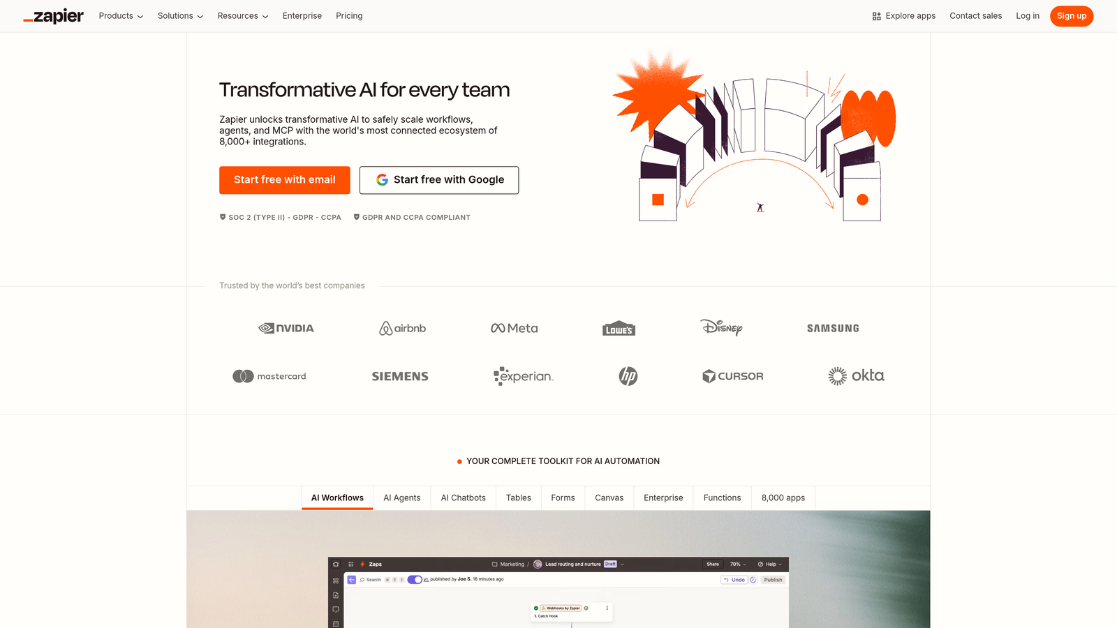 Screenshot of Zapier website