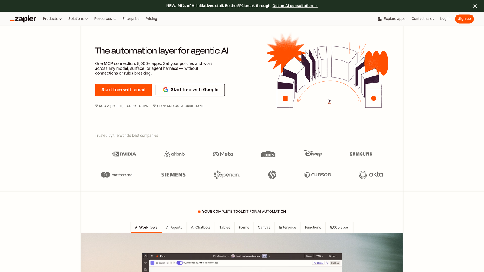 Screenshot of Zapier website