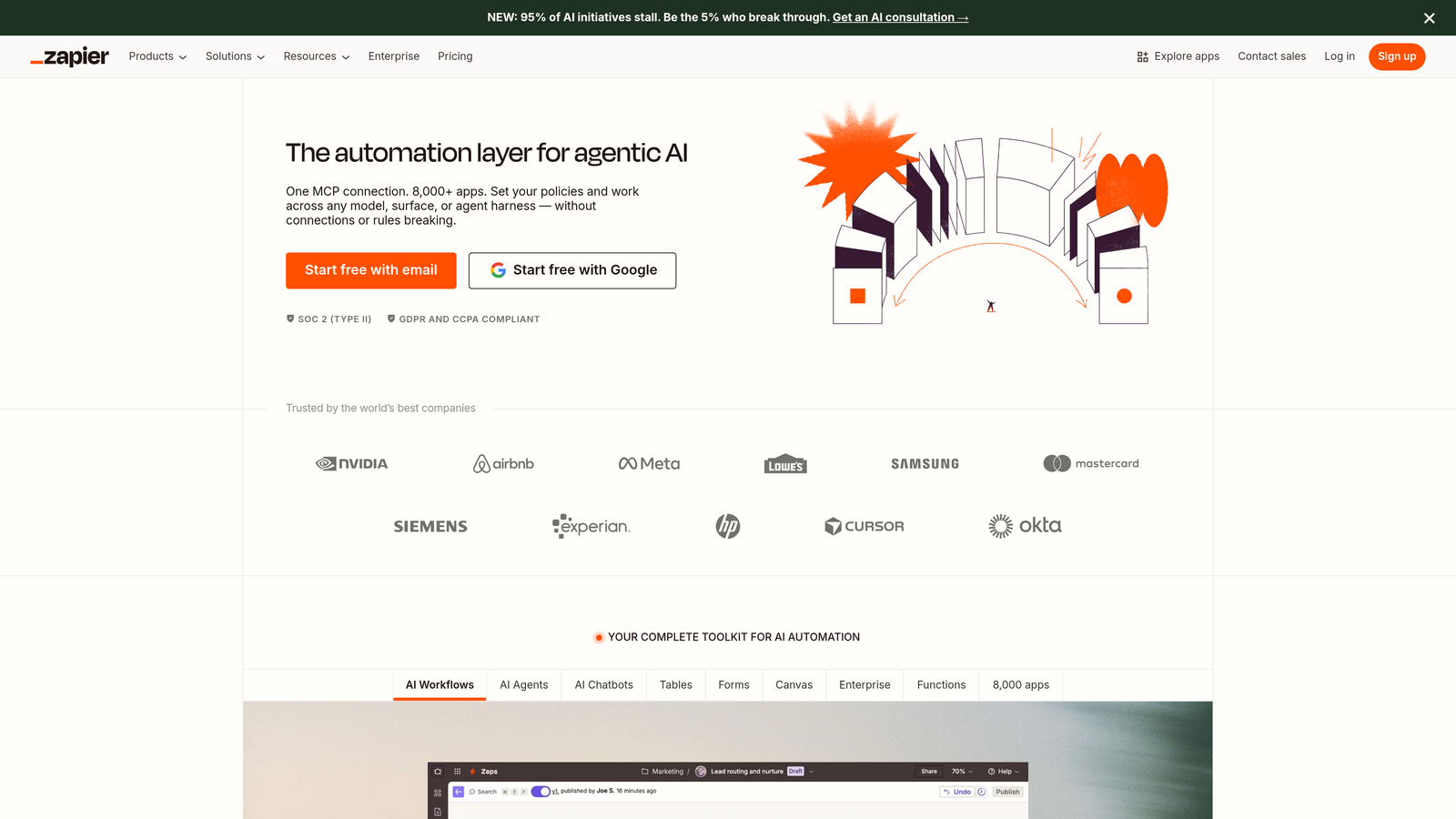 Screenshot of Zapier website