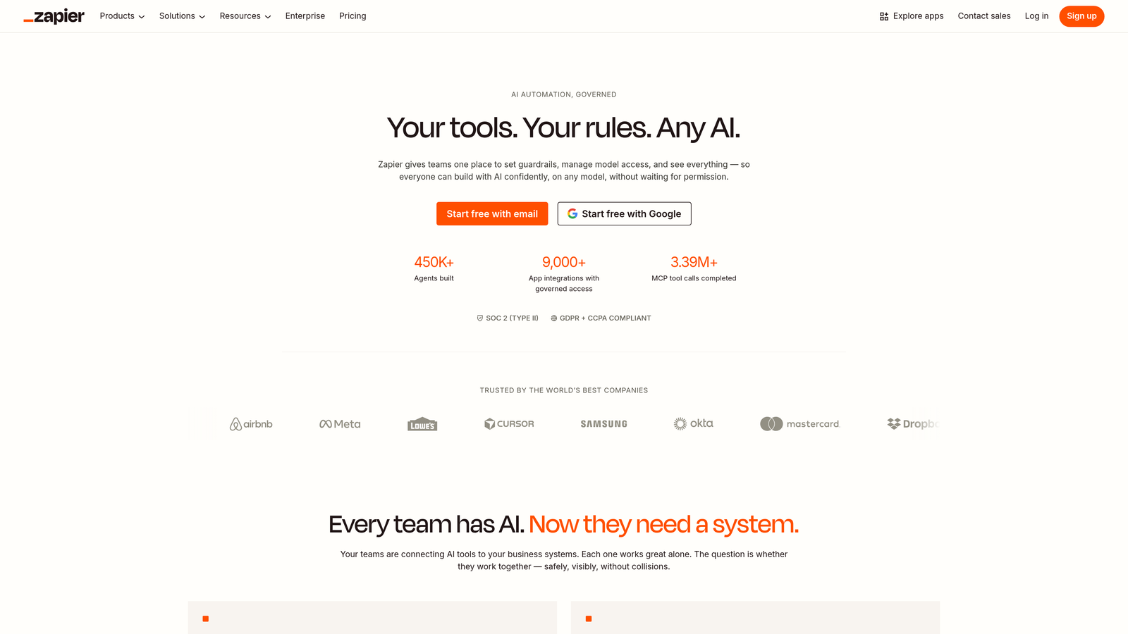 Screenshot of Zapier website