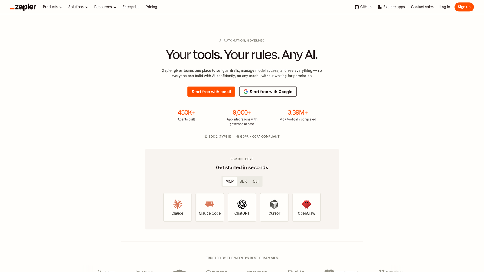 Screenshot of Zapier website