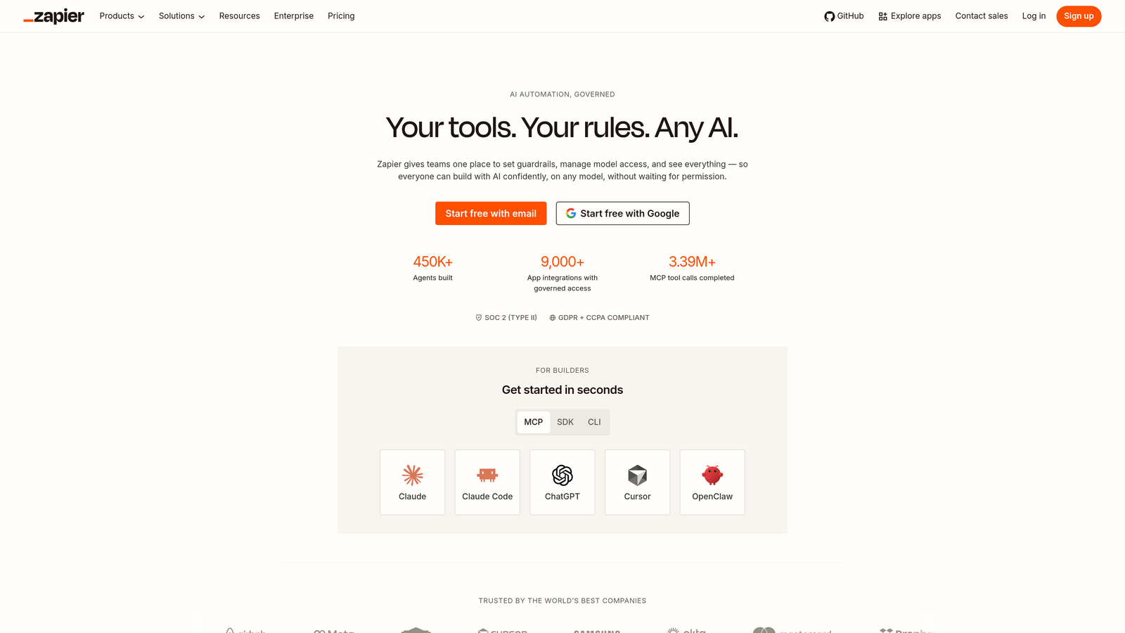 Screenshot of Zapier website