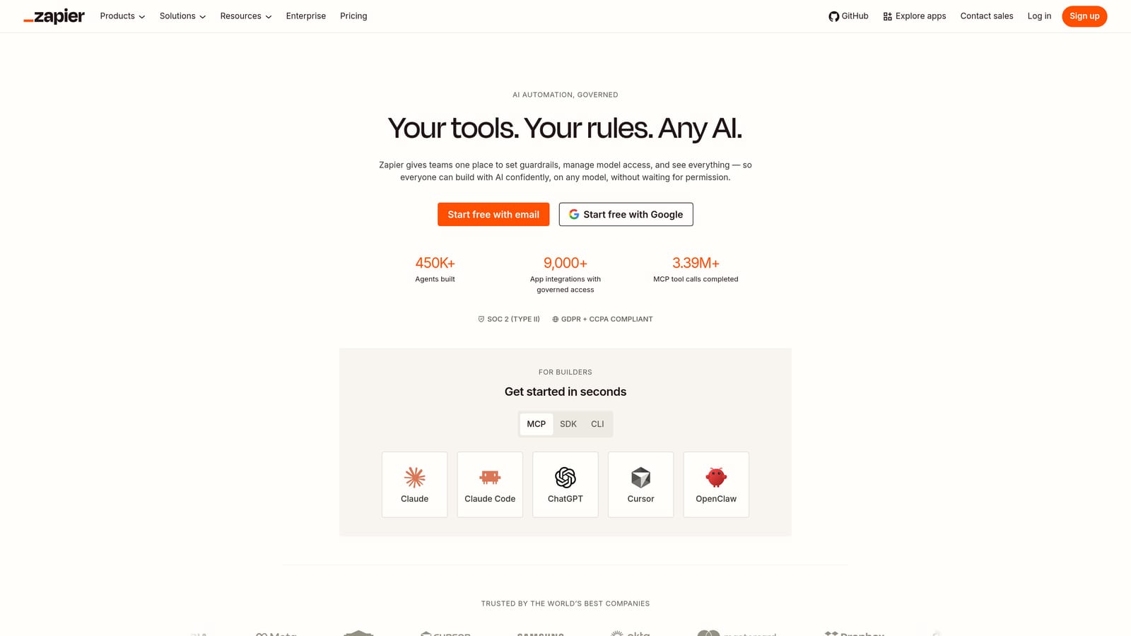 Screenshot of Zapier website