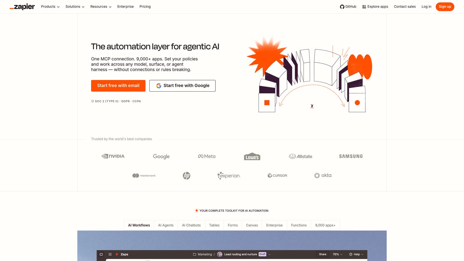 Screenshot of Zapier website