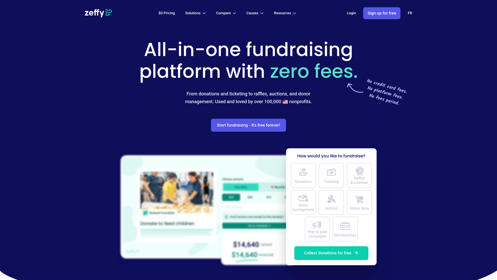 Screenshot of Zeffy website