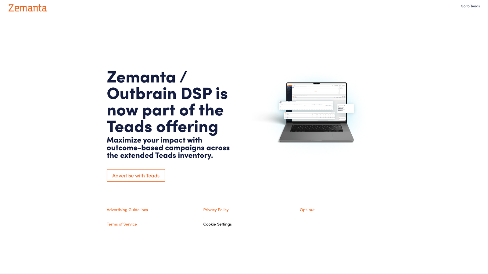 Screenshot of Zemanta website homepage