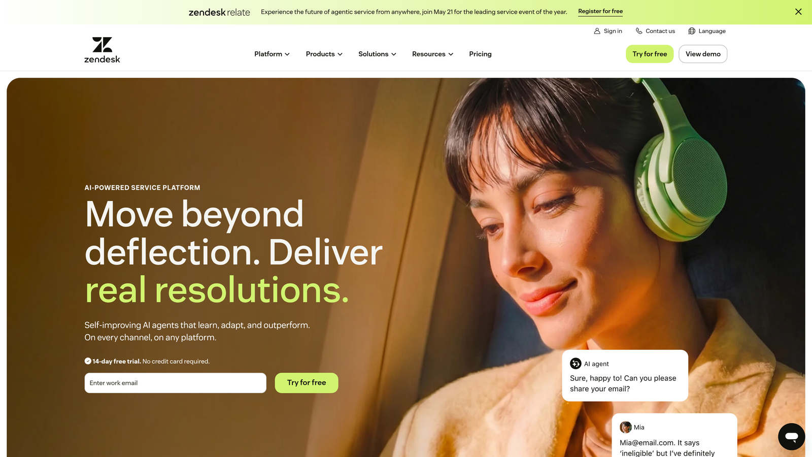 Screenshot of Zendesk Advanced AI website