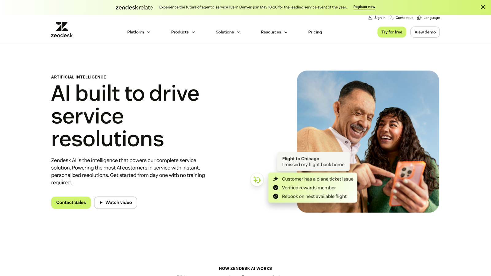 Screenshot of Zendesk AI Agents website