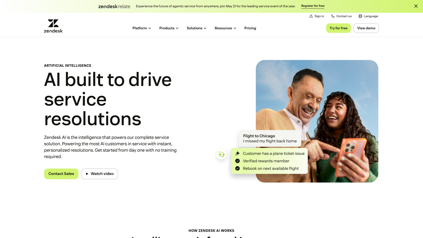 Screenshot of Zendesk AI Agents website