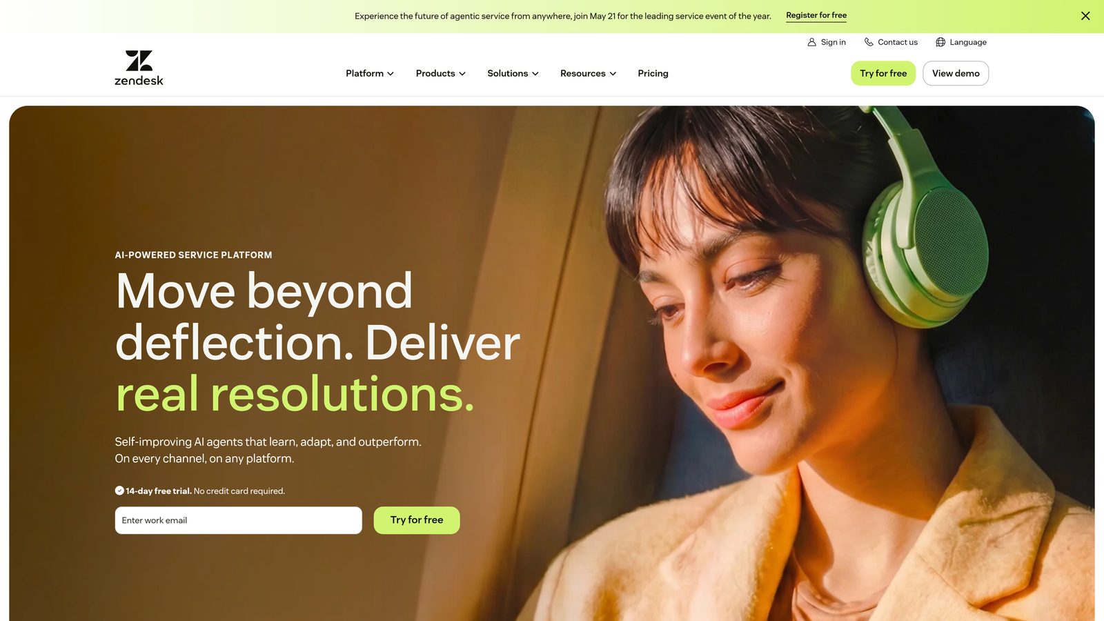 Screenshot of Zendesk AI website