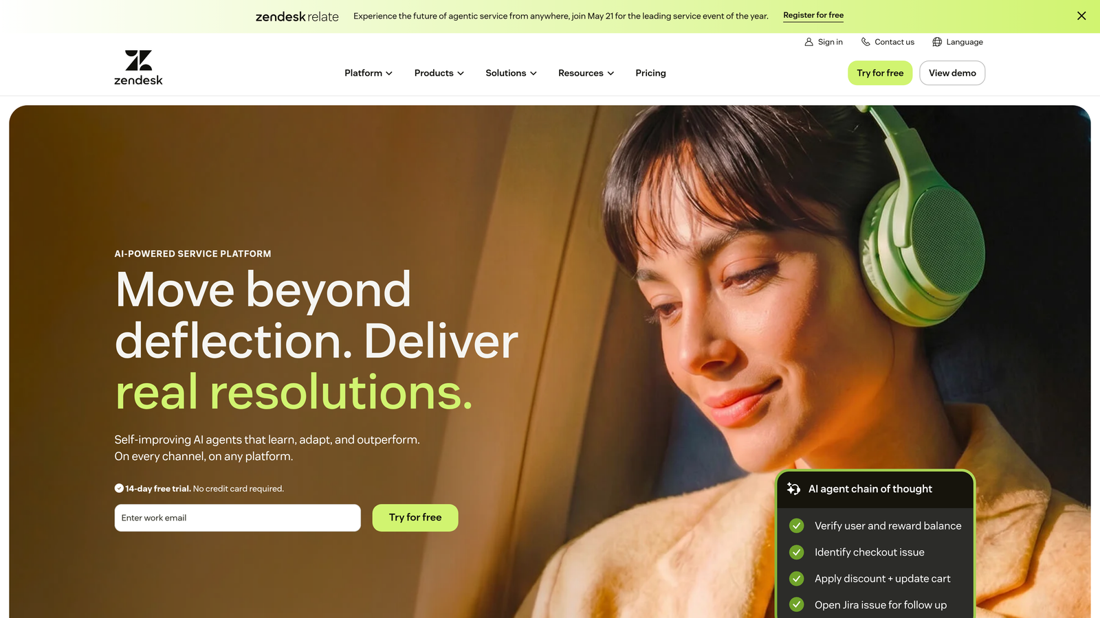 Screenshot of Zendesk AI website