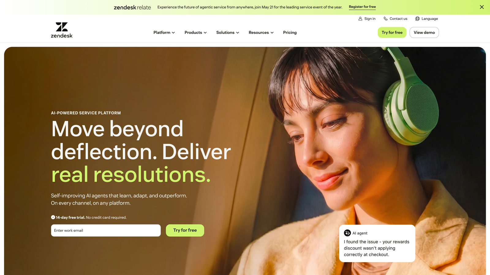 Screenshot of Zendesk AI website