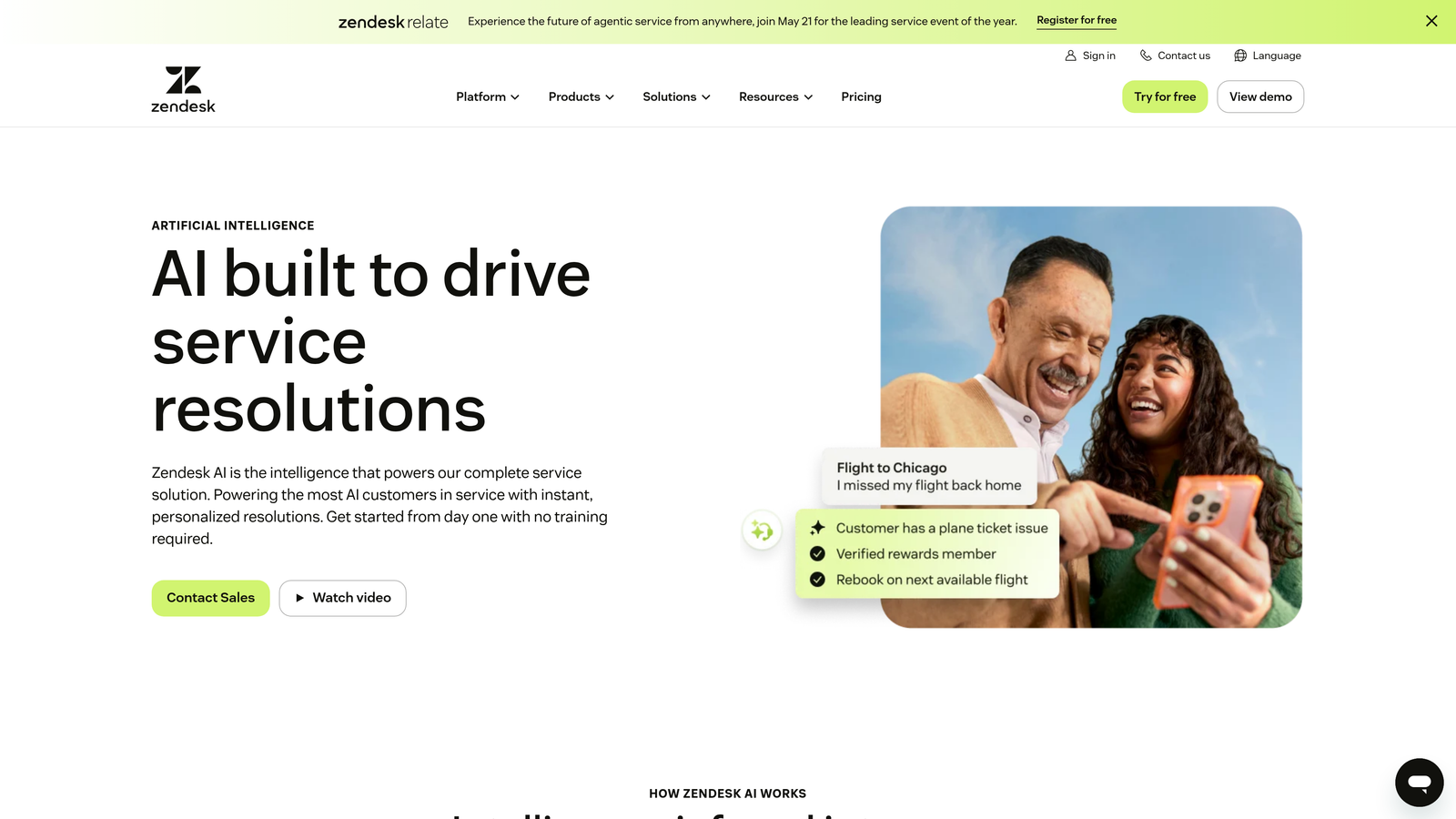 Screenshot of Zendesk AI website