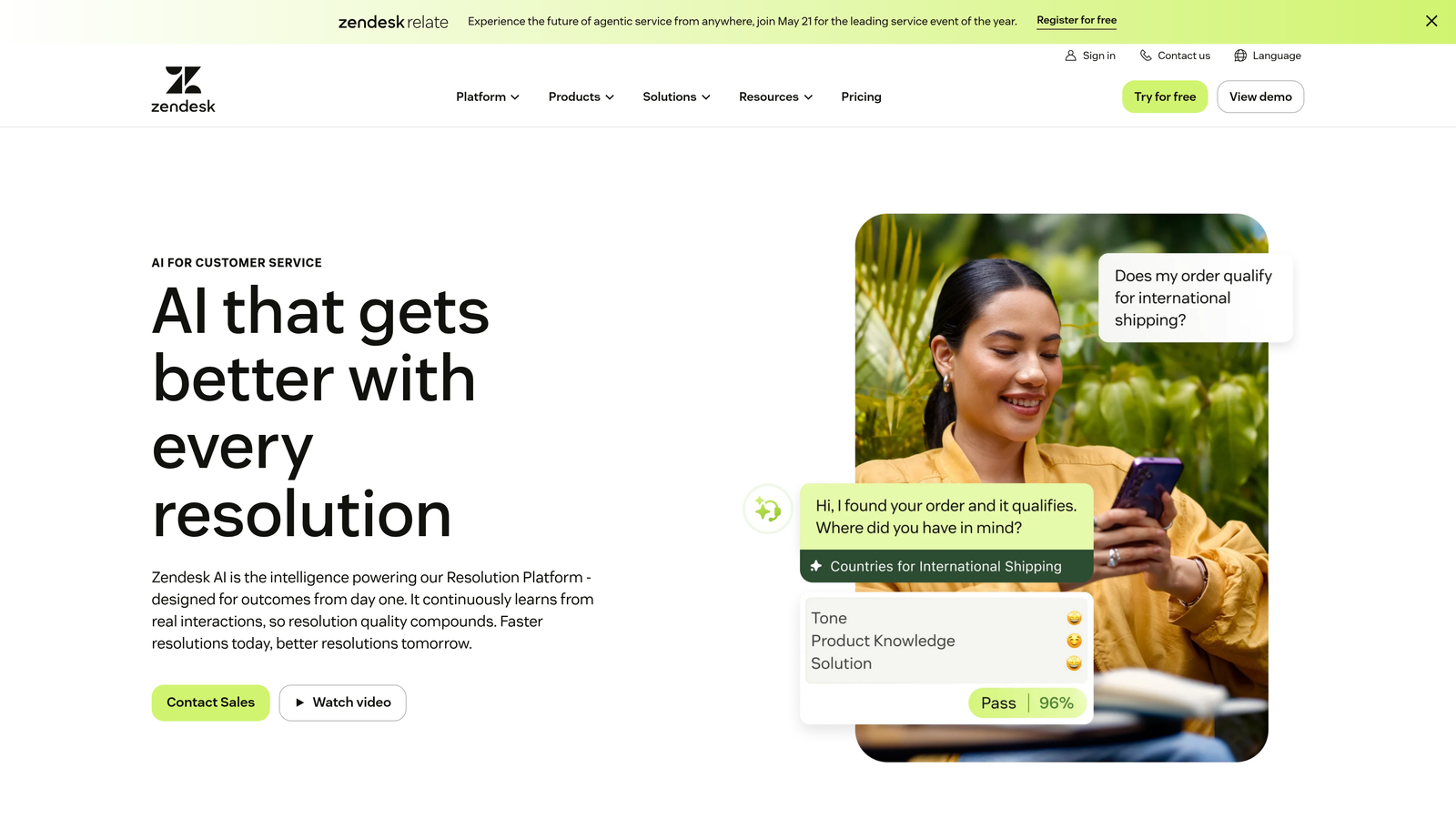 Screenshot of Zendesk AI website
