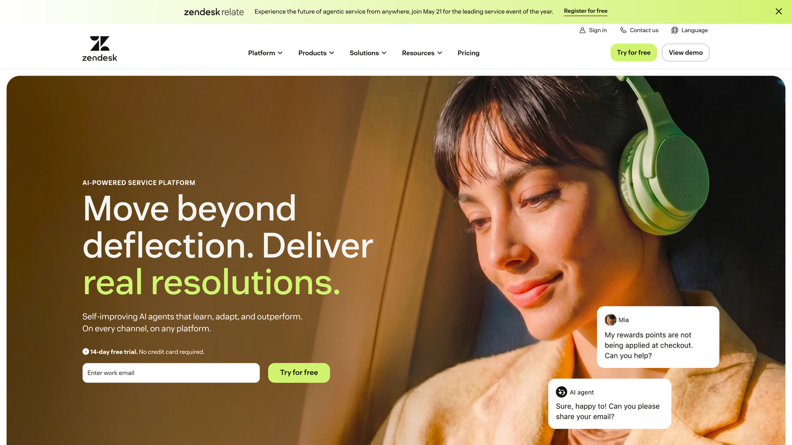 Screenshot of Zendesk AI website