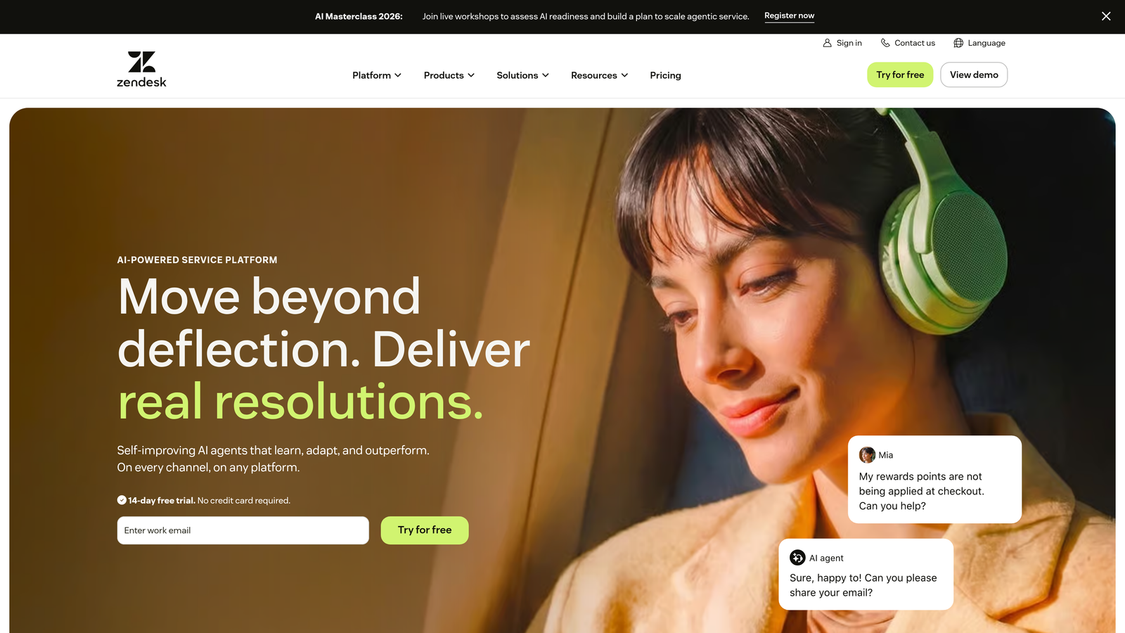 Screenshot of Zendesk AI website