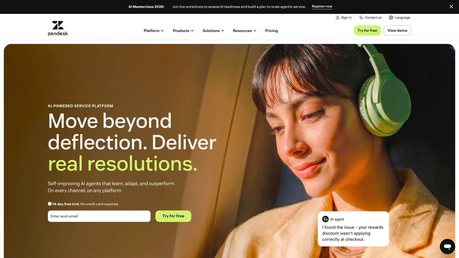 Screenshot of Zendesk AI website