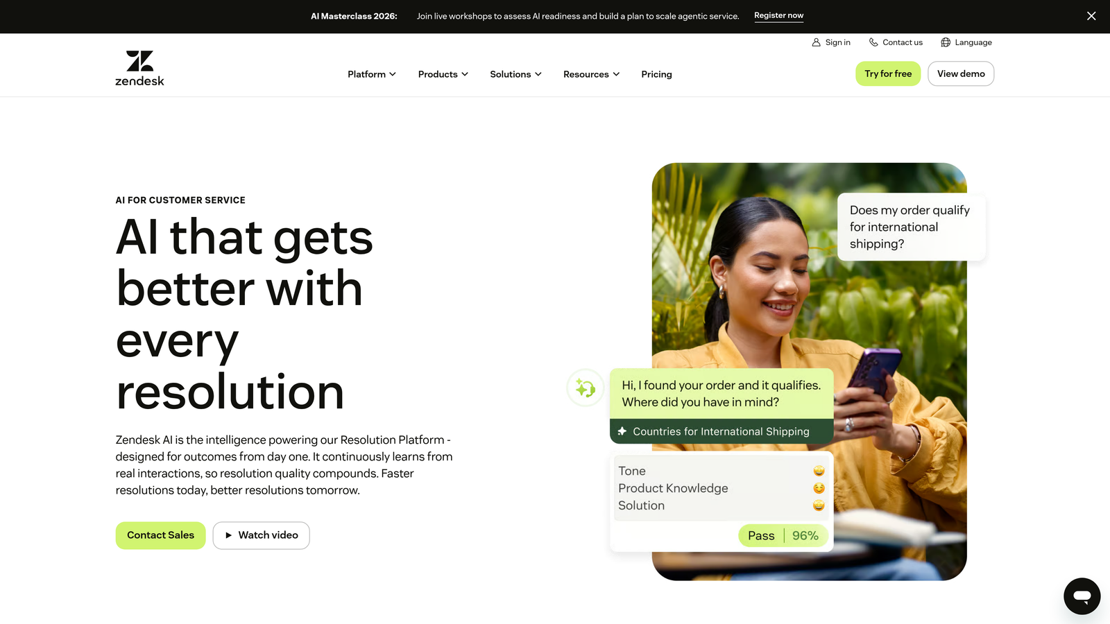 Screenshot of Zendesk AI website