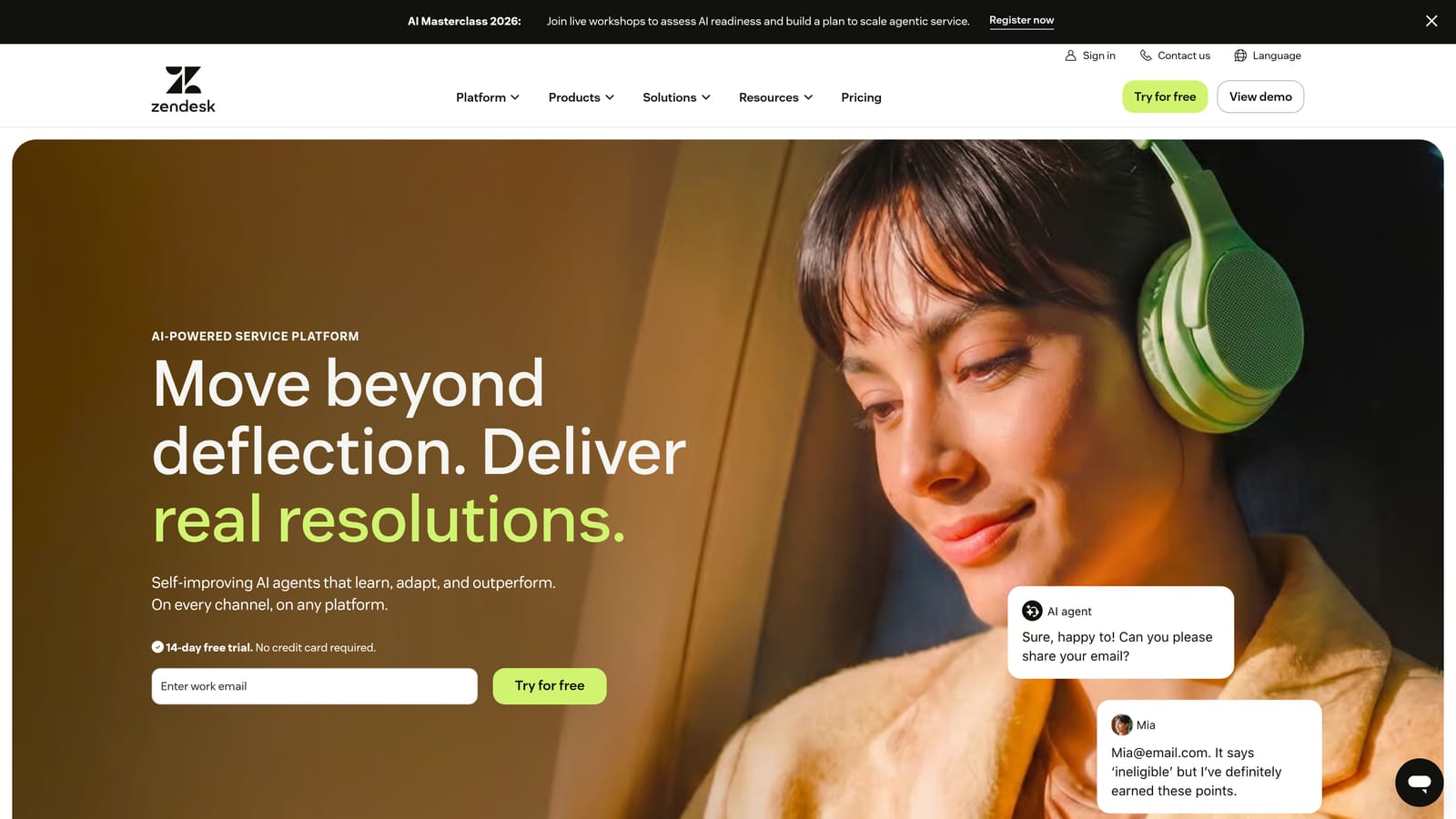 Screenshot of Zendesk AI website