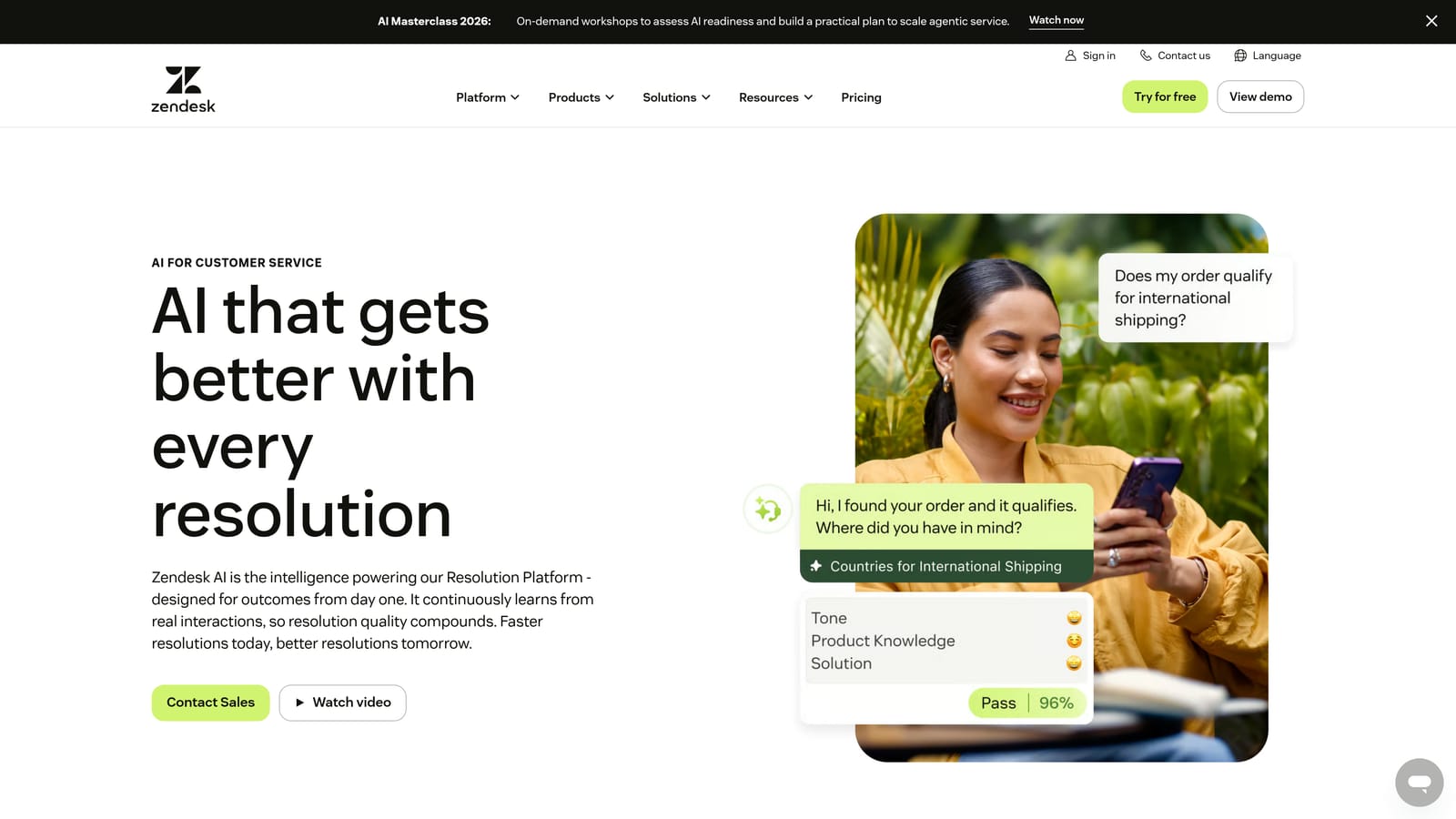 Screenshot of Zendesk AI website