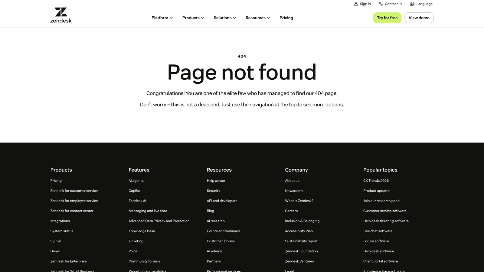 Screenshot of Zendesk AI website