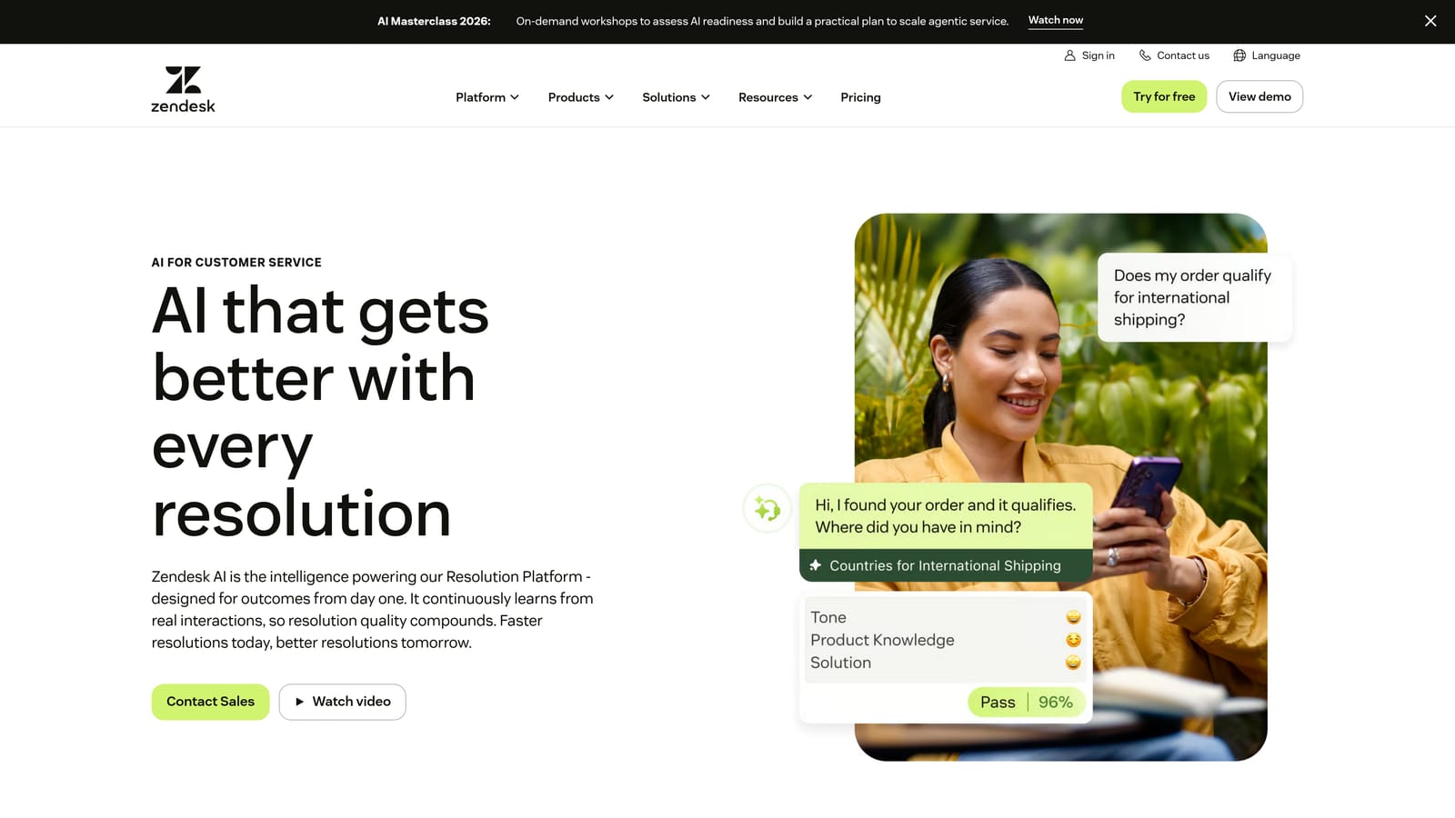 Screenshot of Zendesk AI website