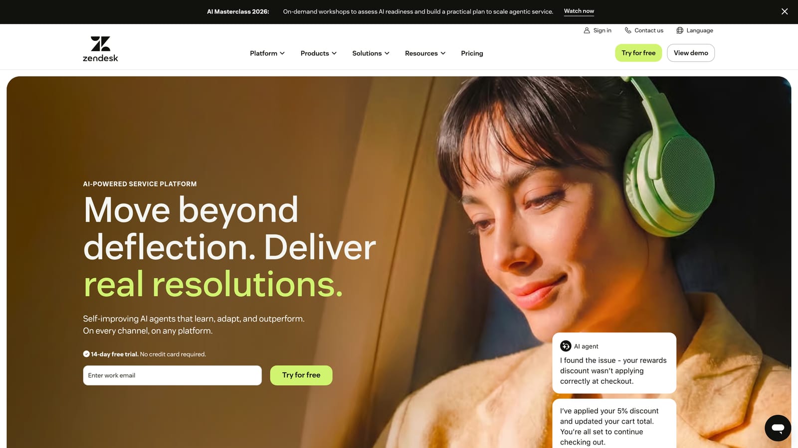 Screenshot of Zendesk AI website