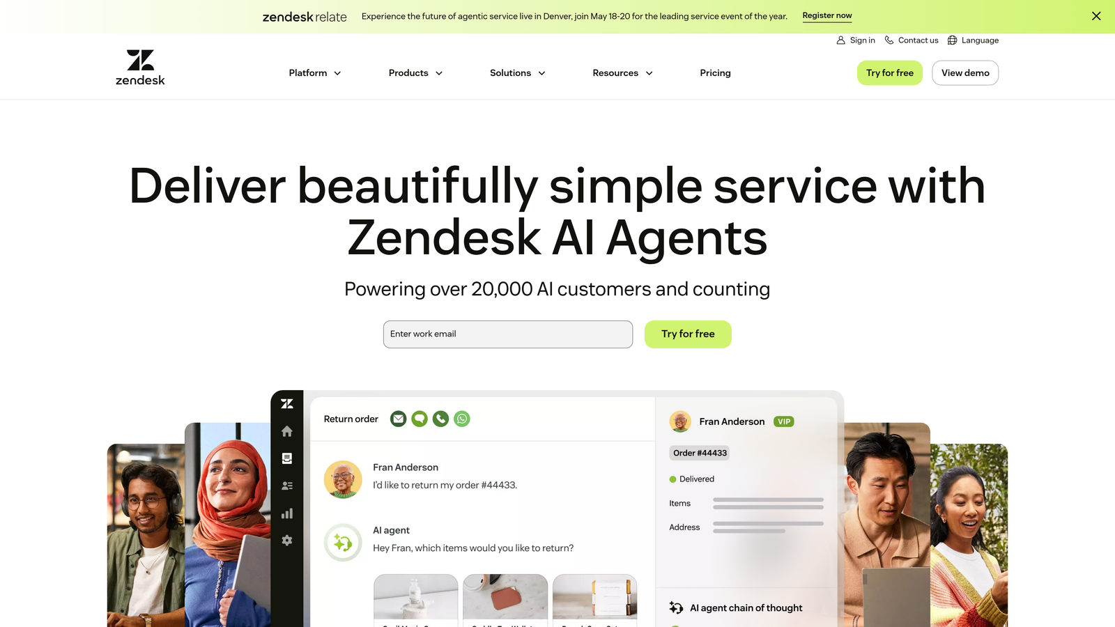 Screenshot of Zendesk Chat website