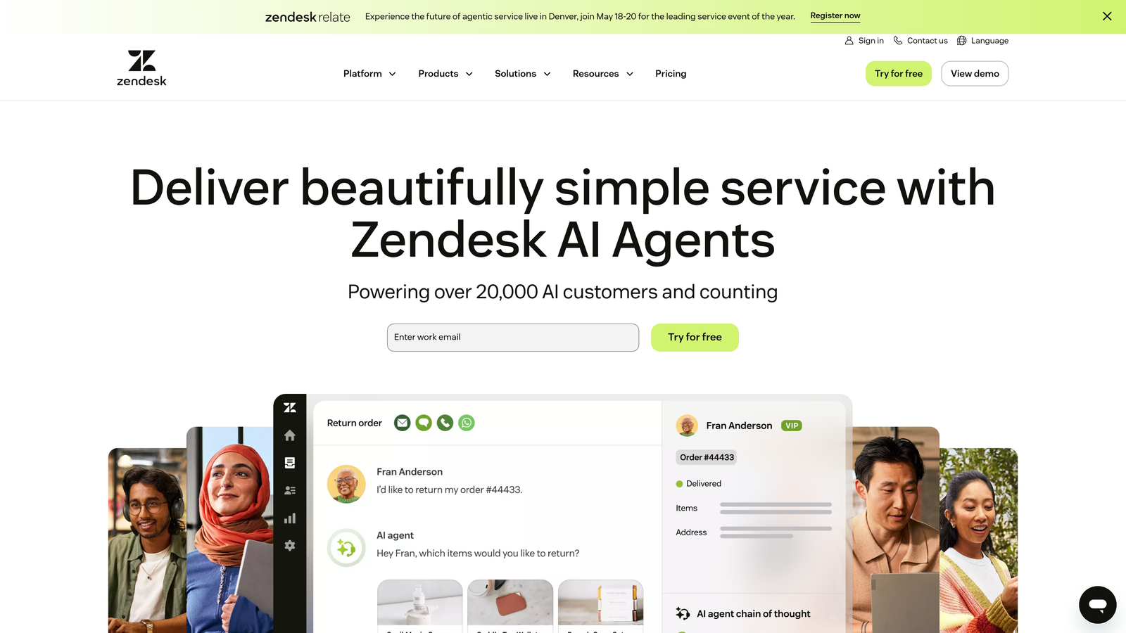 Screenshot of Zendesk Explore website