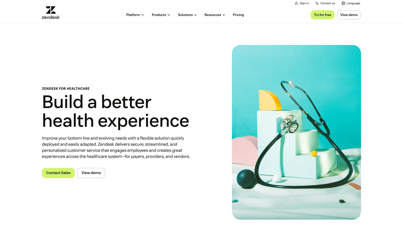 Screenshot of Zendesk for Healthcare website