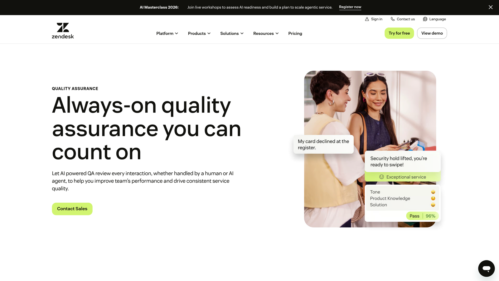 Screenshot of Zendesk QA website