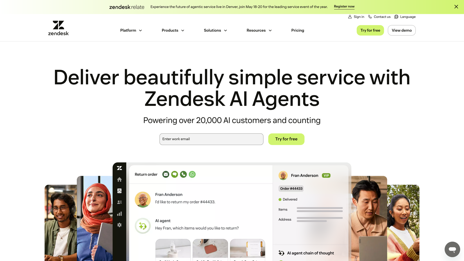 Screenshot of Zendesk website