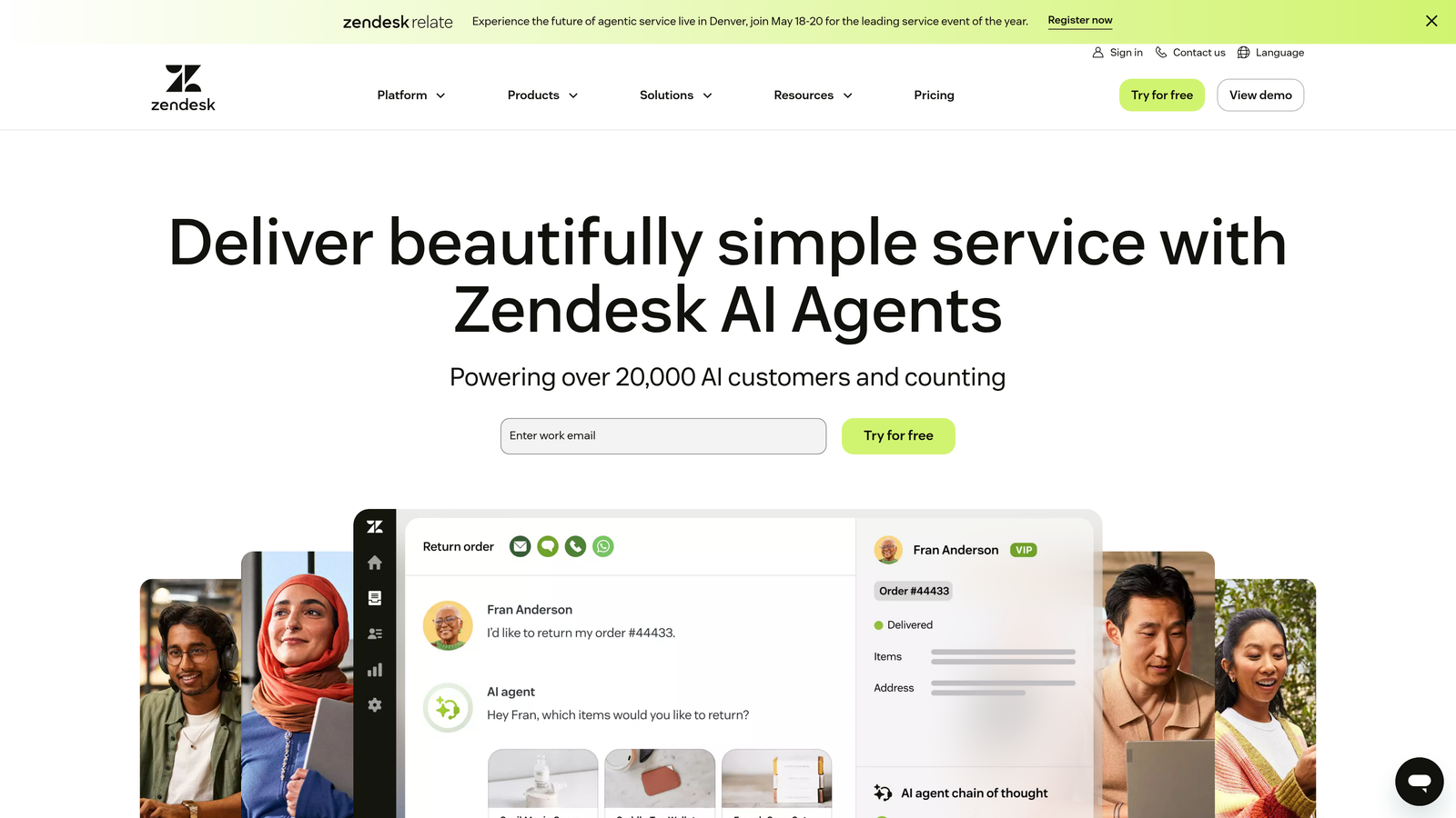 Screenshot of Zendesk website